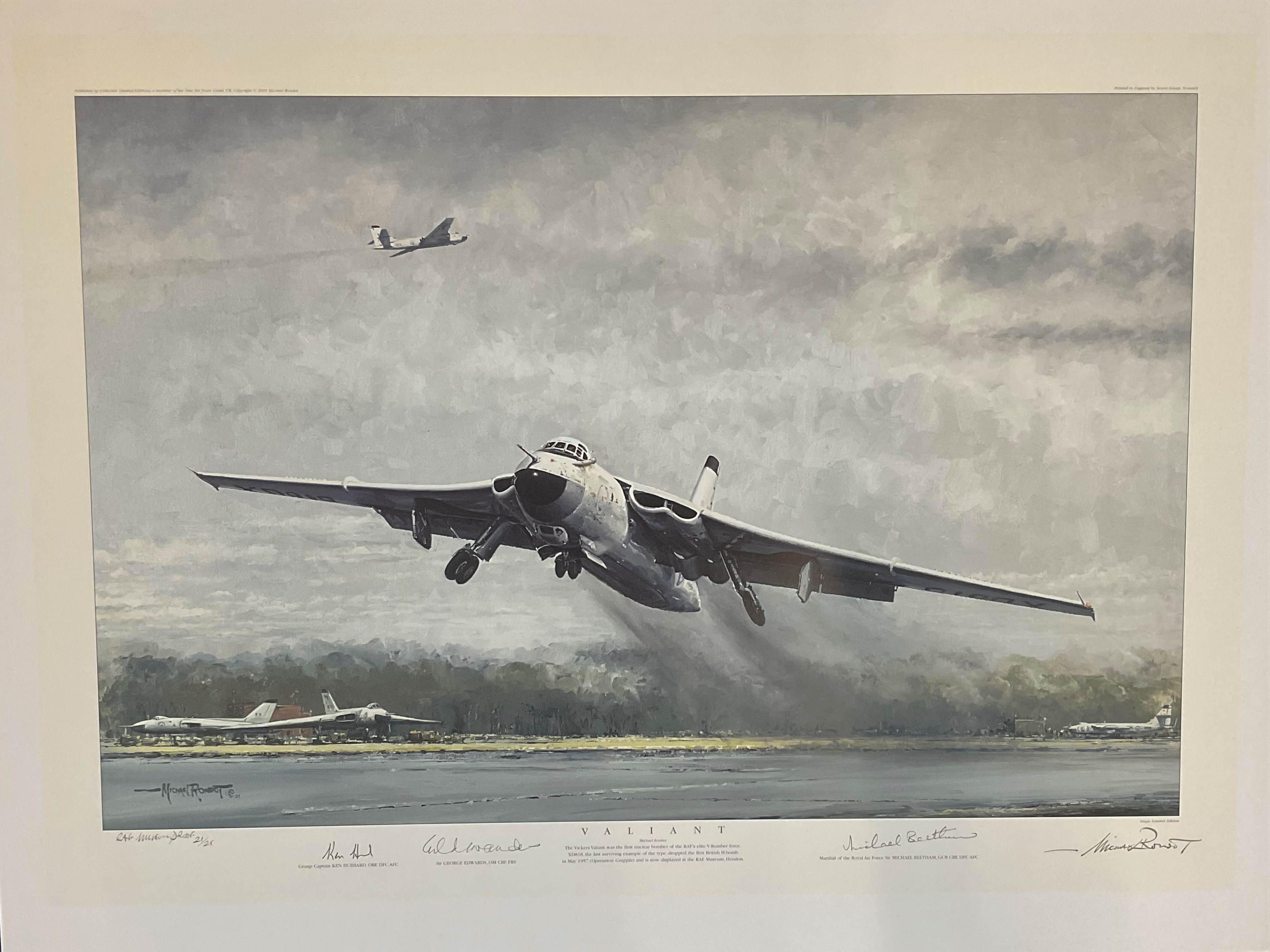 World War II 27x20 colour print titled Valiant limited RAF proof 2/25 signed in pencil by the artist
