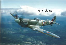 WW2 Battle of Britain fighter ace Bob Foster signed 12 x 8 inch colour photo of a Spitfire in