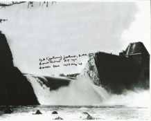 Dambuster G Johnny Johnson DFM signed 10 x 8 b/w photo of the broken Dam, Rare inscription Bomb