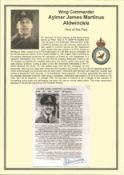 WW2 BOB pilot. Wing Commander Aylmer James Matinus Aldwinkle. Signed 6 x 4 biography card. Set on