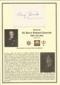Great War Admiral Sir Barry Edward Domvile KBE CB CMG signed white card. Set with corner mounts on a