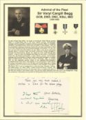 Admiral of the Fleet Sir Varyl Cargill Begg GCB, DSO, DSC, KStJ, MiD signed to bottom of a letter