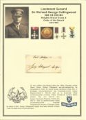 Lieutenant General Sir Richard George Collingwood KCB CB DSO MC signed card being a British Army