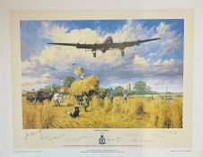 World War II 25x19 multi signed print titled Safely Gathered in by the artist Trevor Lay signed by 8