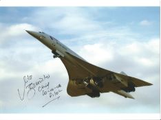 Concorde Captain Mike Bannister Chief pilot signed 10 x 8 inch colour photo of Concorde in flight.