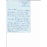 Wing Commander David G "Sammy" Hall signed hand written ALS dated February 1973, responding to Mr