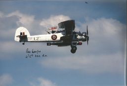 WW2 Lt Cdr Peter Beresford DSC signed 12 x 8 inch colour photo of a Swordfish in flight. Good