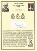 WW2 BOB pilot. Group Captain John William White MBE. Small signature piece. Set on superb