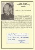 WW2 SOE Major General Richard Hugh Barry CB CBE signed piece of a letter. Set with corner mounts