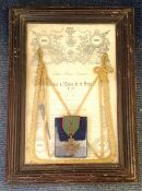 Great War French Croix De Guerre medal with framed citation and yellow braid. Awarded to Soldier