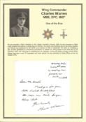 WW2 BOB pilot. Wing Commander Charles Warren DFC, MBE, MiD*. Signed handwritten letter. Set on