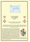 Air Commodore John Oliver AFC signature piece. Set into superb A4 descriptive page. Good