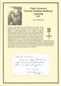 WW2 BOB pilot. Flight Lieutenant Francis Charles Anthony Lanning DFC. Signed 5 x 3 white card. Set