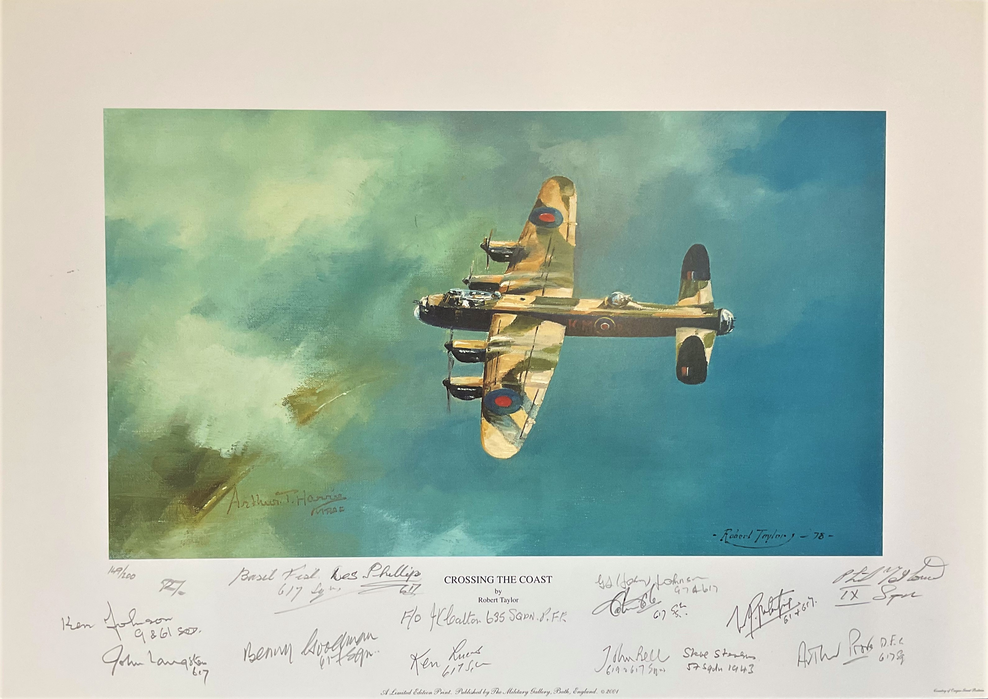 World War II 12x18 print titled Crossing the Coast limited edition 149/200 signed by 14 Bomber