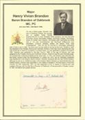 Major Henry Vivian Brandon, Baron Brandon of Oakbrook MC PC signed piece. He was Commander-in-