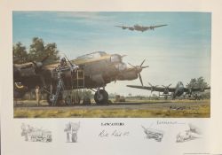 World War II 16x12 print titled Lancasters signed in pencil by the artist Keith Woodcock and