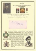 General Sir Frank Ernest Wallace Simpson GCB KCB DSO signed piece dated 6 July 1982. Set with corner