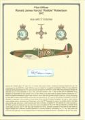 WW2 BOB pilot. Pilot Officer Ronald James Harold Robbie Robertson DFC. Small signature piece. Set on
