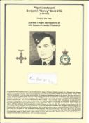 Flight Lieutenant Benjamin "Benny" Bent DFC signature piece. WW2 RAF Battle of Britain pilot. Set