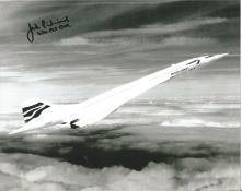Concorde John Lidiard 1st Commercial flight crew signed 10 x 8 inch b/w photo of Concorde in