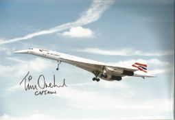 Concorde pilot Captain Tim Orchard signed 12 x 8 inch colour photo of Concorde in flight with nose