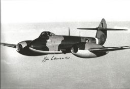 RAF Lancaster test pilot Jo Lancaster signed 12 x 8 inch b/w photo of Jet on take-off. Good
