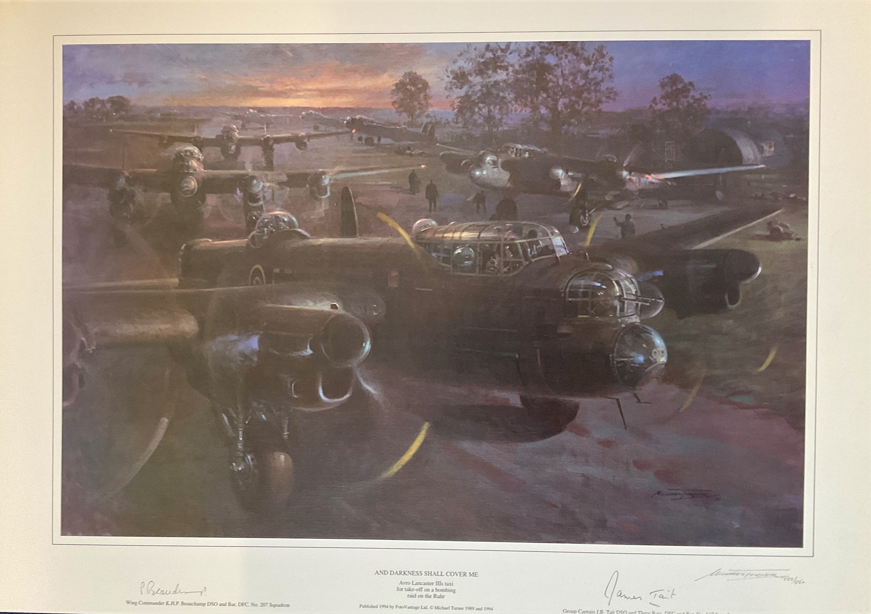 World War II Lancaster 23x17 print titled And Darkness Shall Cover Me limited edition 333/850 signed