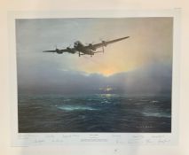 World War II 30x24 print titled Alone at Dawn Publishers proof 35/40 signed in pencil by the