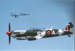 WW2 Battle of Britain fighter ace Geoffrey Wellum signed 12 x 8 inch colour photo of a fighter in