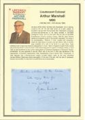 Lieutenant Colonel Arthur Marshall MBE signed handwritten letter regarding a table - mat sent to