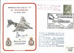 AVM S. F Vincent 41 Sqd signed FDC commemorating Reformation 41 Squadron 1st April 1972 at RAF
