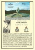 WW2 BOB pilot. Squadron Leader Iain Hutchinson. Signed Battle of Britain Memorial 6 x 4 colour card.