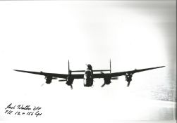 WW2 Bomber pilot Flt Eng Jack Watson 12, 156 Sqn signed 12 x 8 inch b/w photo of a Lancaster in