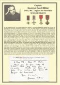 WW2 Escaper from Germany Captain George Reid Millar DSO MC Legion de Honneur, Croix de Guerre signed