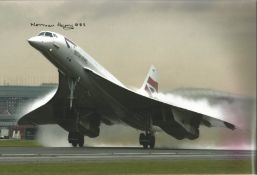 Concorde Snoop nose designer Norman Harry signed 12 x 8 inch colour Concorde take off photo. Good