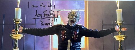 Ultra-Rare Doug Bradley signed large 16 x 6 Mr Pinhead colour phot, slight corner crease. Good