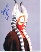 Star Wars 8x10 movie photo signed by actress Orli Shorshan as the Jedi Master Shaak Ti. Good