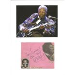 B B King signature piece includes signed album page and colour photo fixed to A4 page. Good