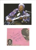 B B King signature piece includes signed album page and colour photo fixed to A4 page. Good