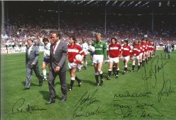 Football Autographed Man United 12 X 8 Photo Col, Depicting A Wonderful Image Showing Manager Ron