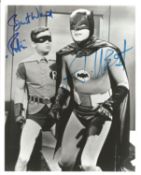 Burt Ward and Adam West signed 10x8 black and white Batman and Robin photo. Good Condition. All