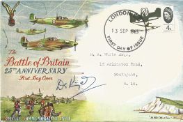 WW2 rare BOB pilot Don Kingaby DSO DFC signed 1965 Battle of Britain FDC with single 4d stamp and