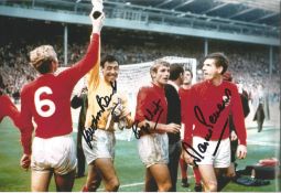 Gordon Banks, Martin Peters, Roger Hunt signed 12 x 8 inch colour 1966 World Cup final football