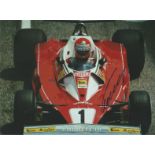 Niki Lauda signed 10x8 colour photo pictured driving for Ferrari in Formula One. Good Condition. All