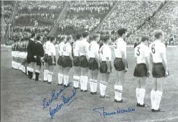 Football Autographed England 12 X 8 Photo B/W, Depicting Players Lining Up Shoulder To Shoulder