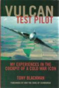 Test Pilots multiple signed book Vulcan Test Pilot experiences in the cockpit of a cold war icon.