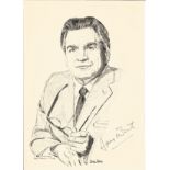 Harry Worth (11x8) English Comedian And Ventriloquist 11x8 Signed Pen And Ink Sketch By Fred Stokes.