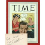 Al Capp Cartoonist Signed Card With 10 X 8 Inch Photo Cover From Time Magazine. Good Condition Est.