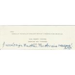 Sir Arthur ( Bomber )Harris Legendary Raf Fighter Pilot Signed Note With Initials On 6x2