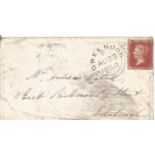 GB 1d red on cover. 23/8/1858 Greenock on reverse 24/8/58 Edinburg. Good condition. We combine